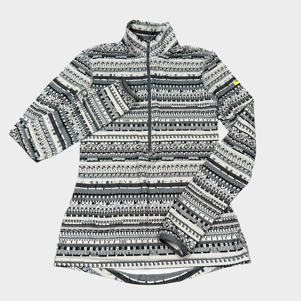 Nike Pro Dri-Fit 1/2 Zip Pullover Women Small Gray Geometric Pattern Thumb Holes